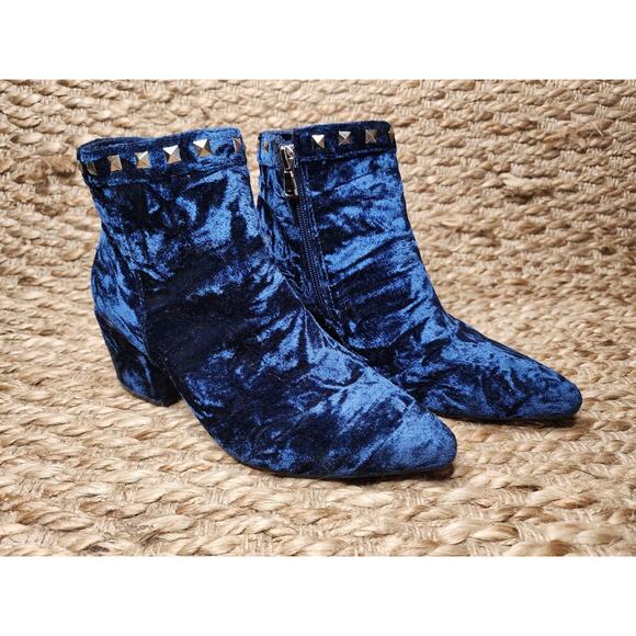 Patrizia By Spring Step Blue Velvet Heeled Ankle Boots Studded Size 37, 6.5 US - Picture 5 of 12